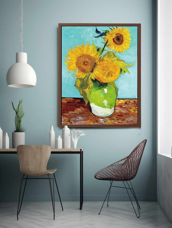 Sunflowers on Green By Van Gogh Art Print