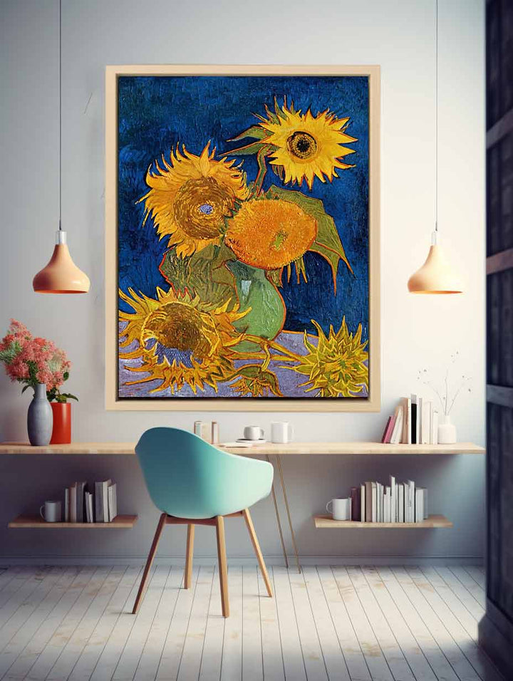 Sunflowers On Blue By Van Gogh Art Print