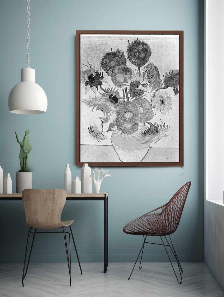 Sunflower Black & White by Van Gogh Art Print