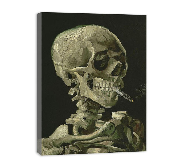 Head of a skeleton with a burning cigarette,  canvas Print