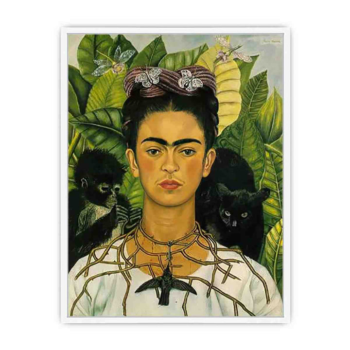 Self Portrait with Necklace of Thorns - Frida Kahlo Framed Print