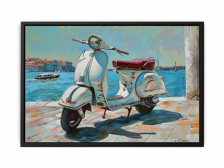 Vespa At River canvas Print