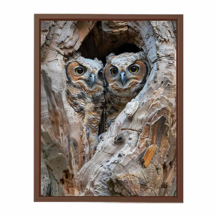 Owlets In Nest Cavity Painting