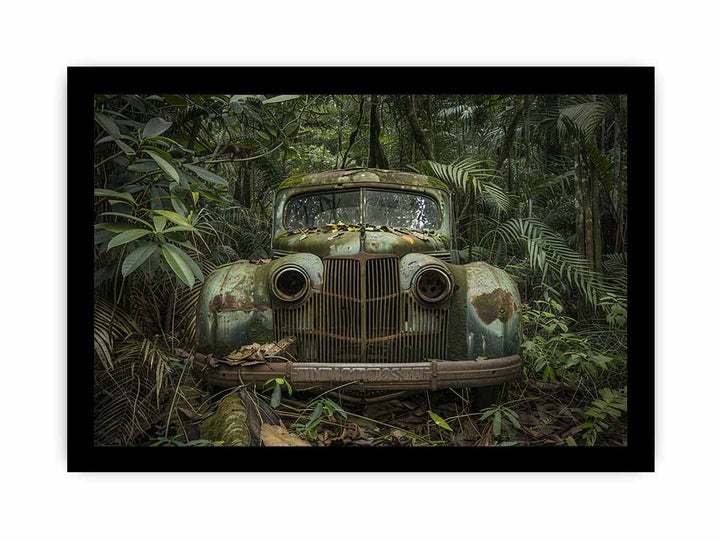 Vinatge Green Car framed Print