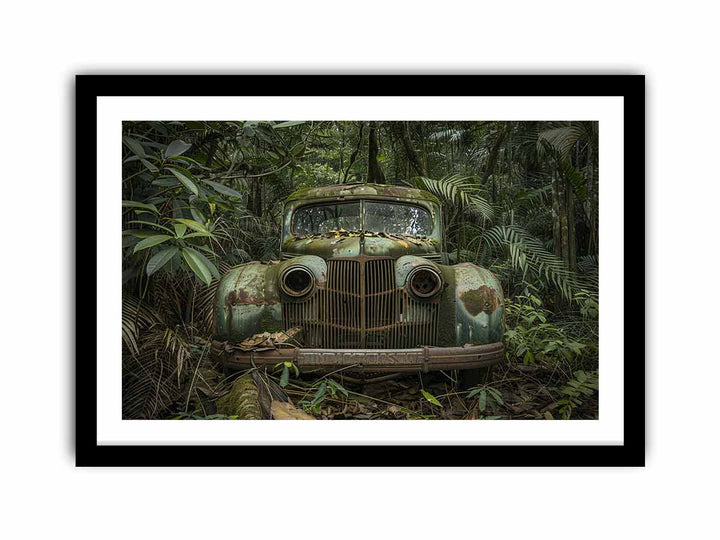 Vinatge Green Car framed Print