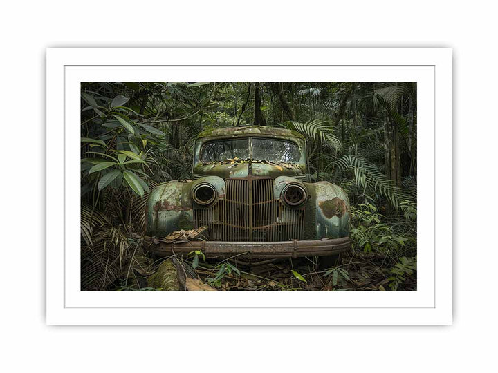 Vinatge Green Car framed Print