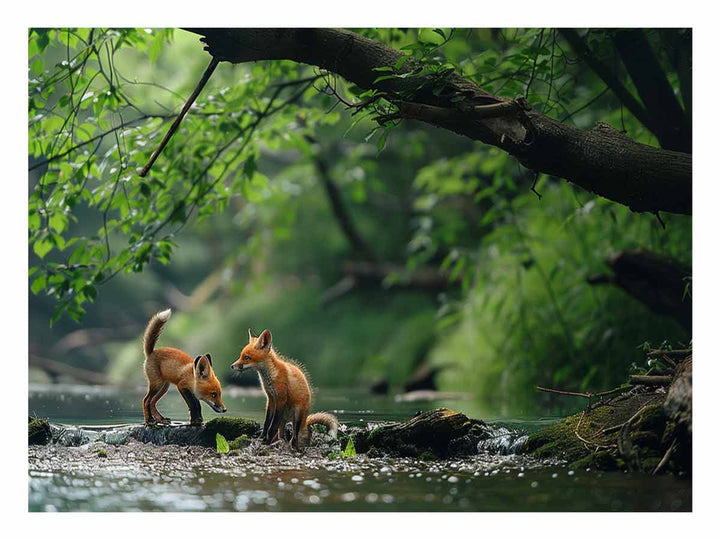 Two Baby Red Foxes Art Print