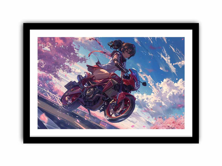 Anime Girl Bike framed Print