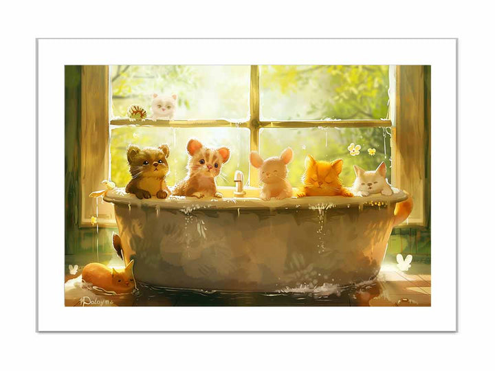 Animals In Bath Tub framed Print