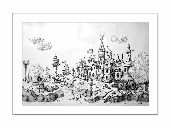 Castle Drawing Art framed Print