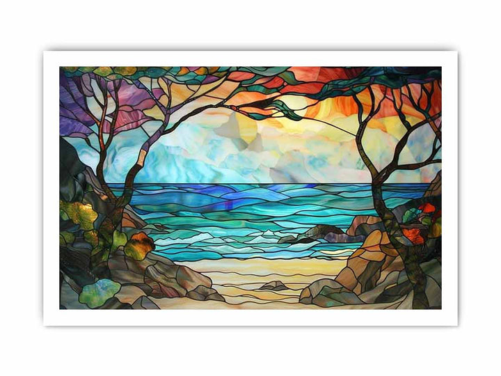 Beach Stained Glass framed Print