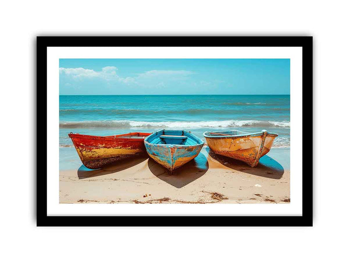 Hree Colorful Boats framed Print