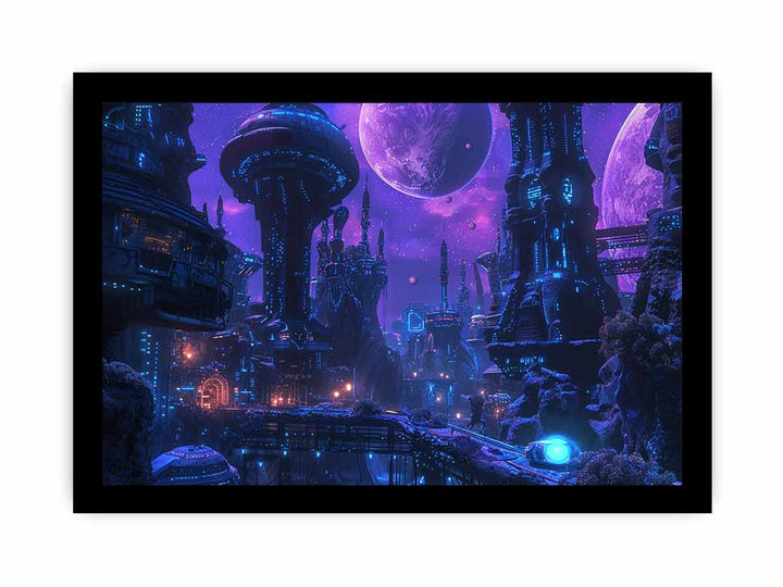 Alien Purple City framed Print