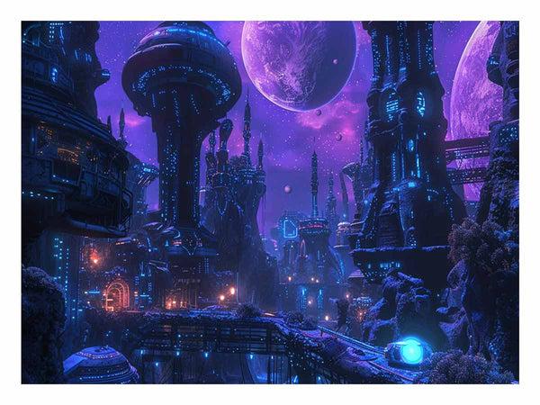 Alien Purple City Art Print