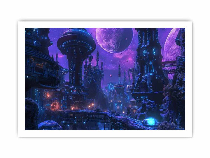 Alien Purple City framed Print