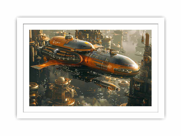 Space Ship  & Alein City framed Print