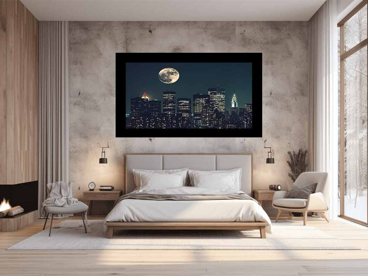 Moon In New York City Art Print