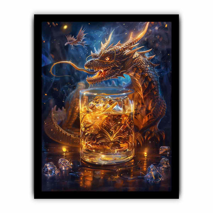 Whiskey Galss And Dragon framed Print