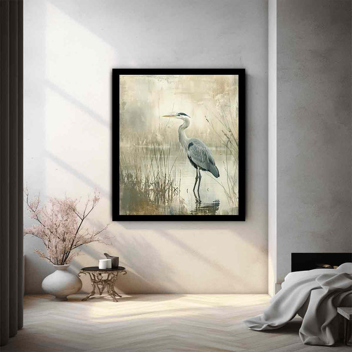 Grey Heron in Water Art Print