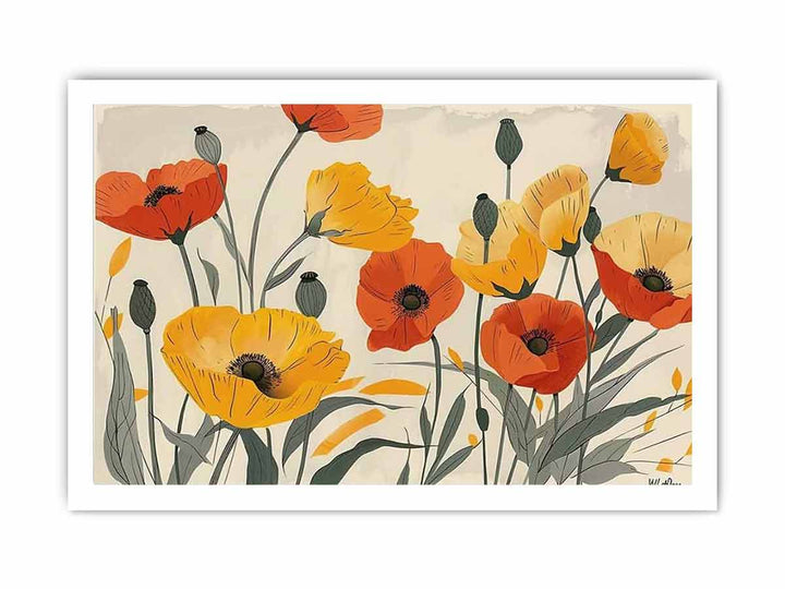 Yellow Orange Poppies framed Print