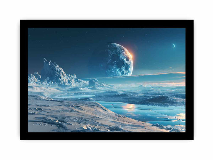 Icy moon framed Print