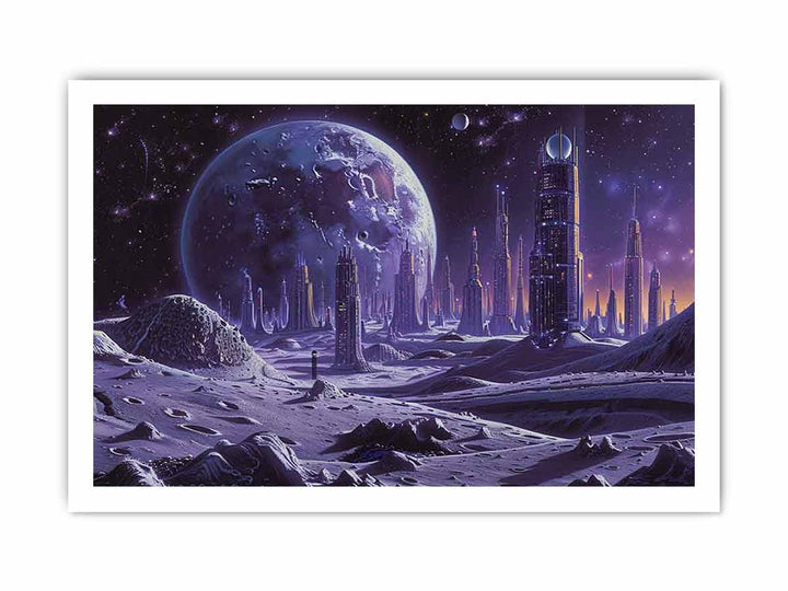 City On Moon framed Print