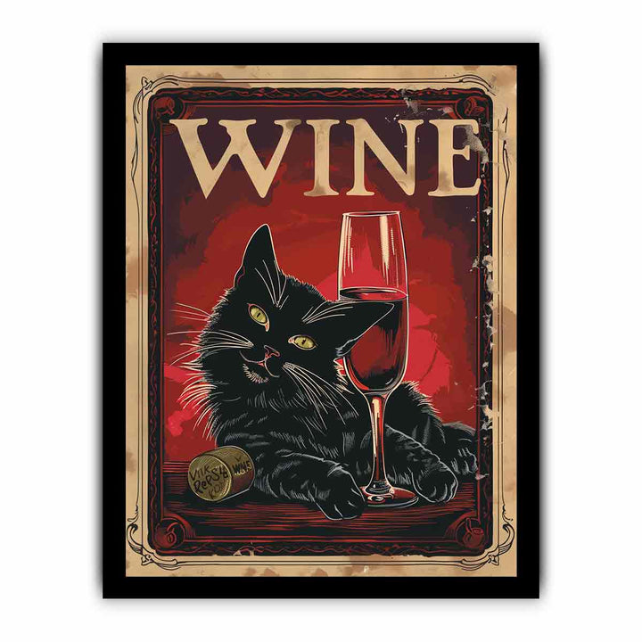 Vintage Poster Of A Black Cat With A Red Wine framed Print