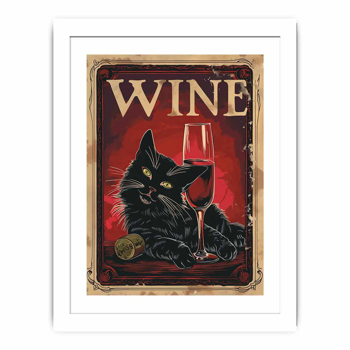 Vintage Poster Of A Black Cat With A Red Wine framed Print