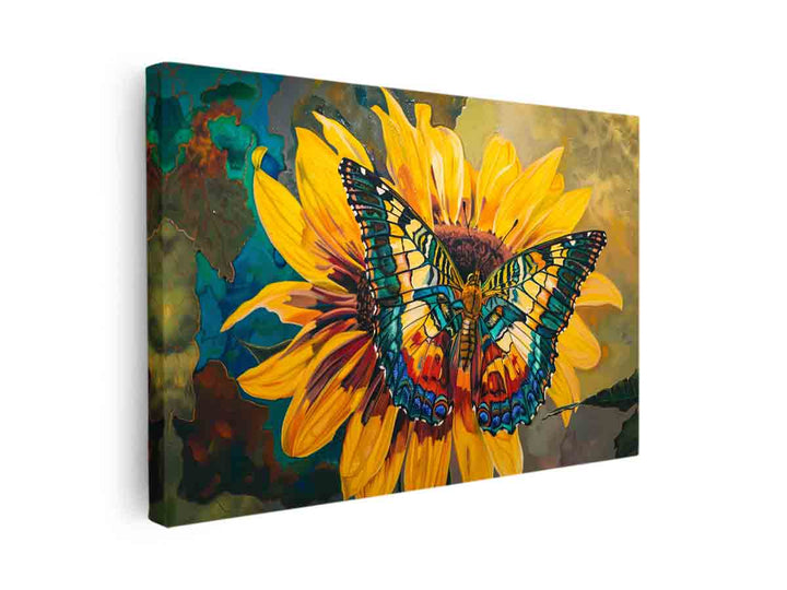 Butterfly Sitting On A Sunflower canvas Print