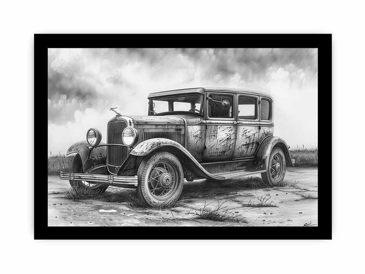 Vintage Jeep Drawing framed Print