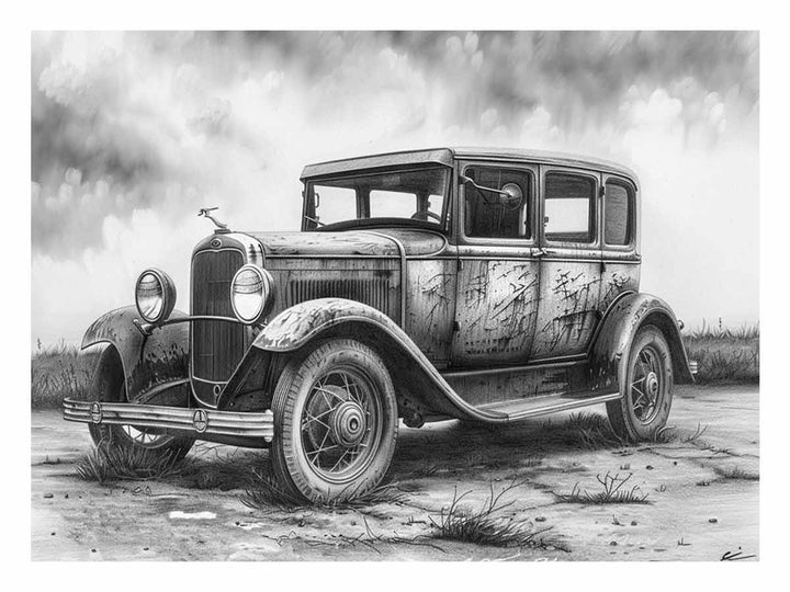 Vintage Jeep Drawing Art Print