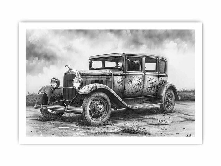 Vintage Jeep Drawing framed Print