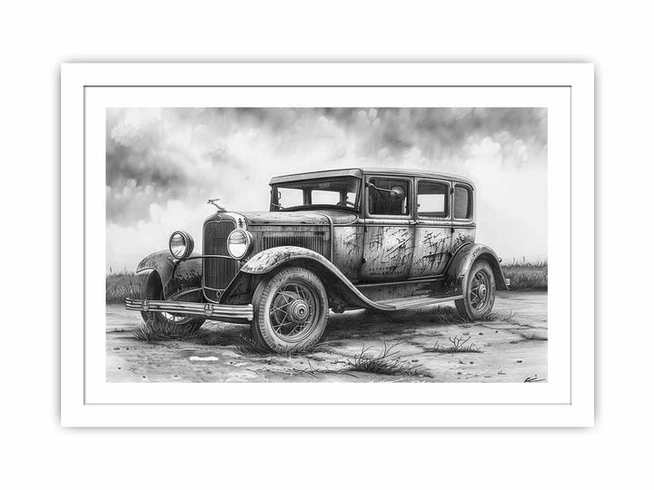 Vintage Jeep Drawing framed Print