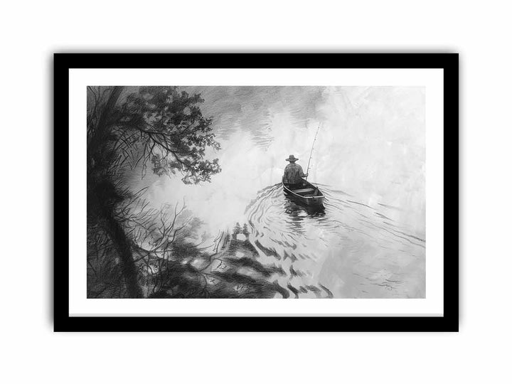 Fisherman Drawing framed Print