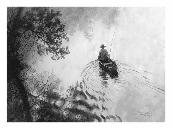 Fisherman Drawing Art Print