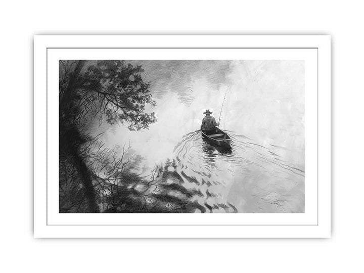 Fisherman Drawing framed Print