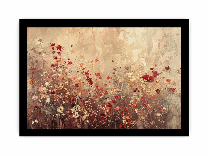 Gold Red Flowers framed Print