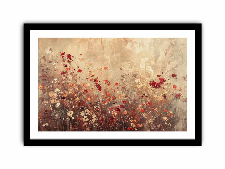 Gold Red Flowers framed Print