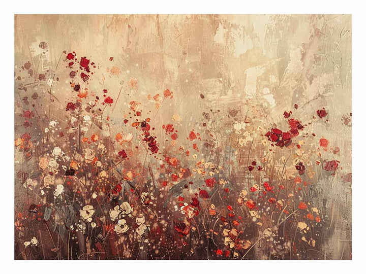 Gold Red Flowers Art Print