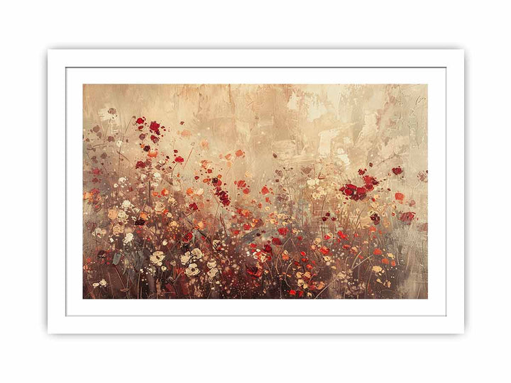 Gold Red Flowers framed Print