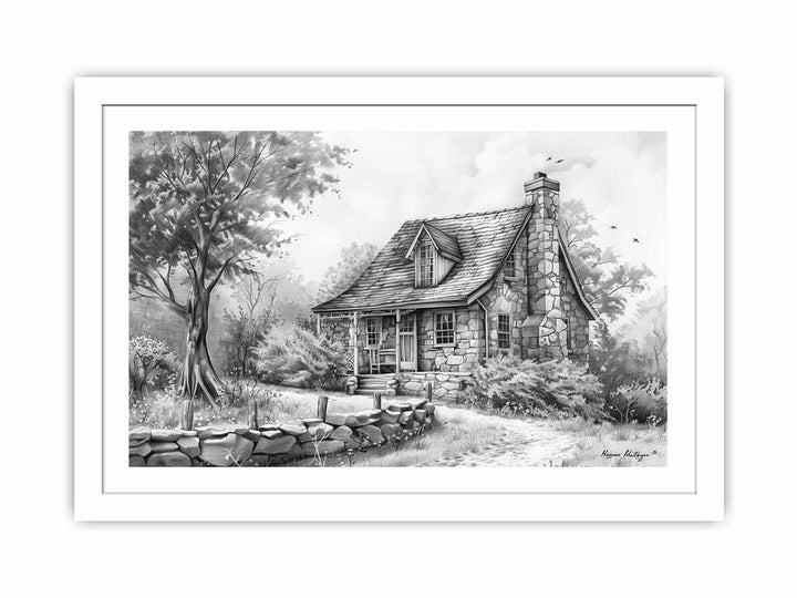 Cottage Drawing framed Print