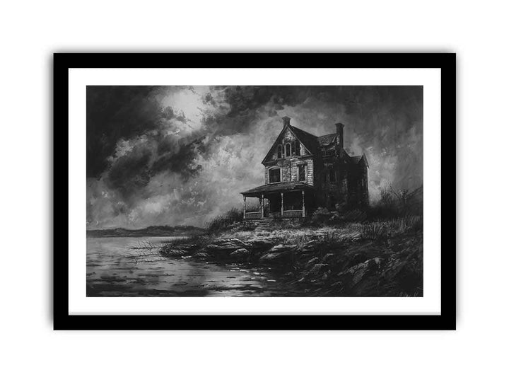 Charcol Beach House framed Print