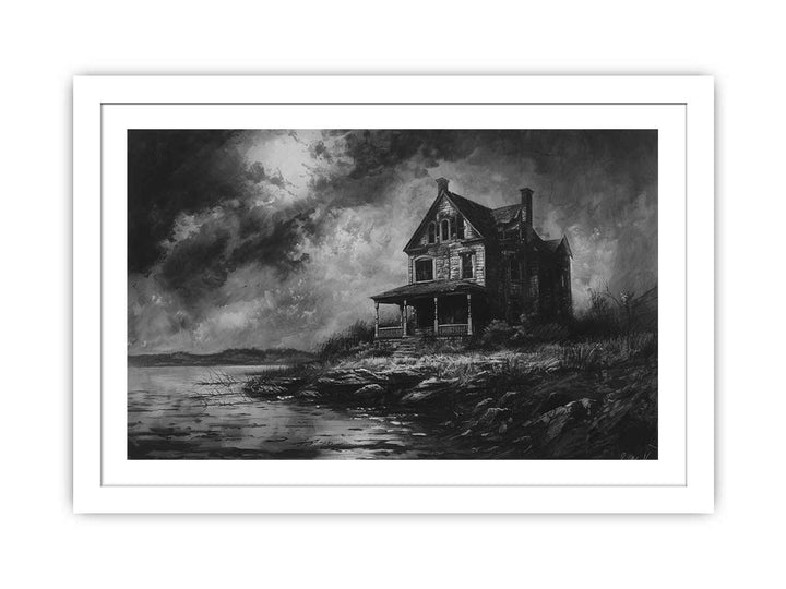 Charcol Beach House framed Print