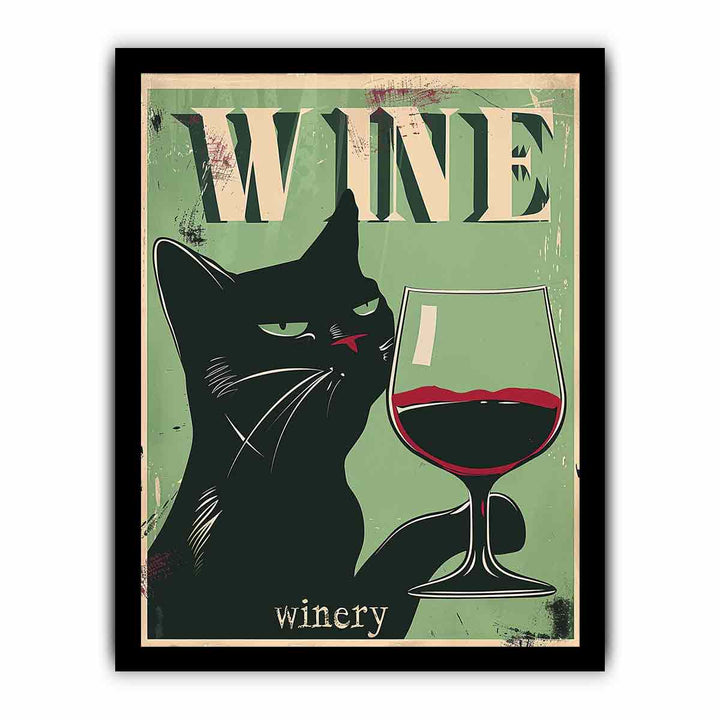 Vintage Cat Wine Poster framed Print