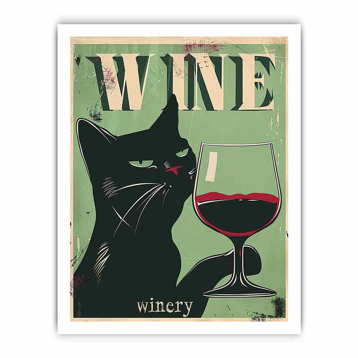 Vintage Cat Wine Poster framed Print