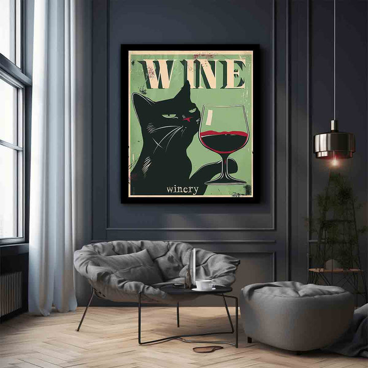 Vintage Cat Wine Poster Art Print