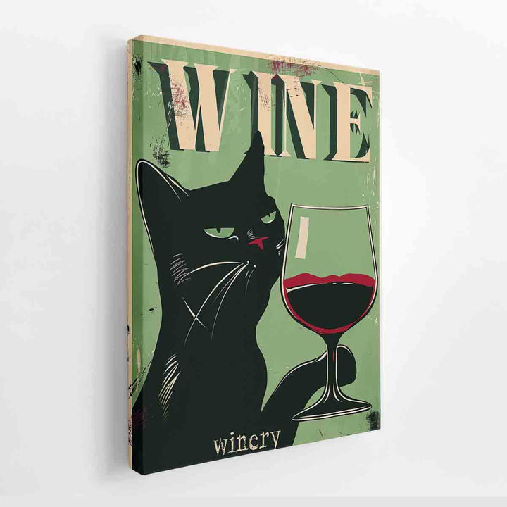 Vintage Cat Wine Poster canvas Print