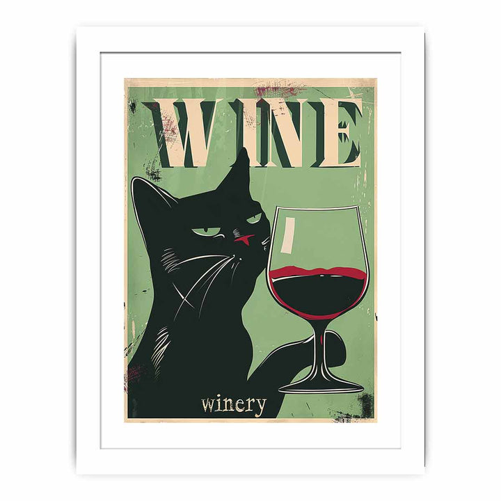 Vintage Cat Wine Poster framed Print