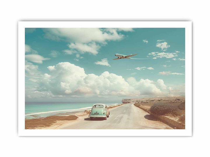 Car Beach Road Art framed Print