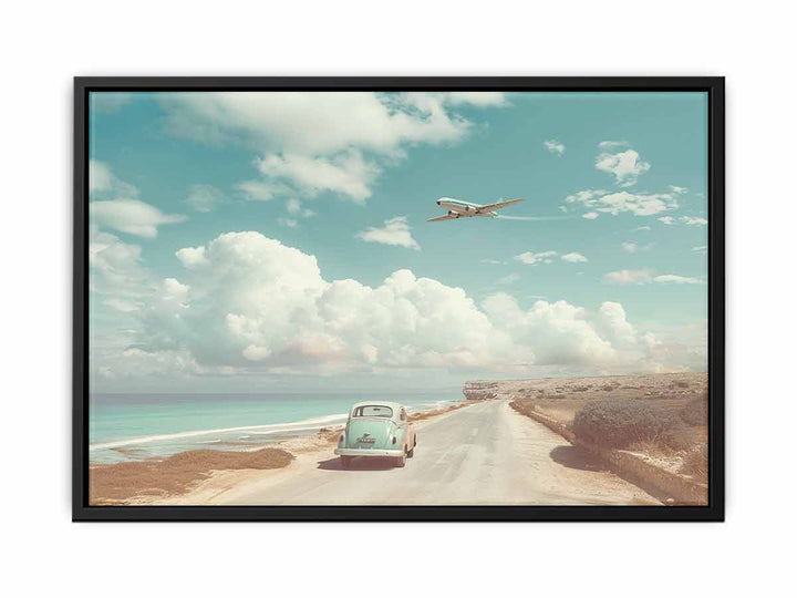 Car Beach Road Art canvas Print